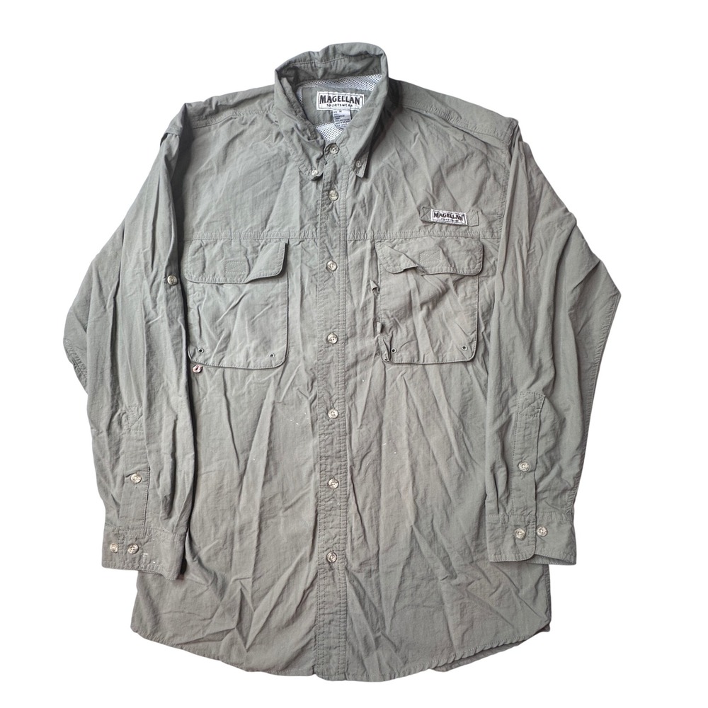 Magellan Fishing Shirt‎ Mens M Green Sportswear Long Sleeve Ventilated Utility